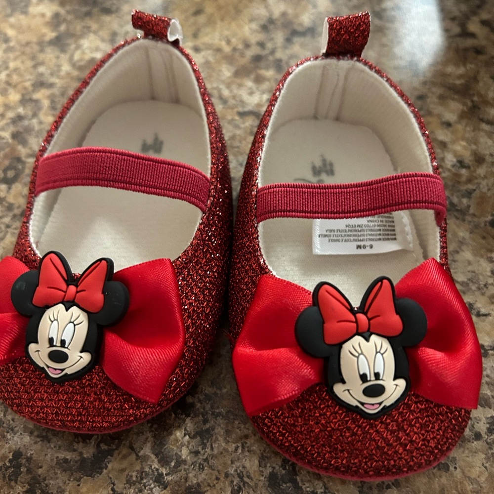 Disney Minnie Mouse Glittery Red Baby Shoes